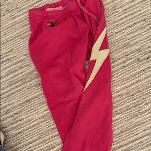Women’s XS Aviator Nation Pink Joggers with Yellow Lightning Bolt